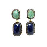 Genuine Emerald and Blue Sapphire Pave Diamond Earrings, Sapphire Earrings, Emerald Earrings, Gifts for Her