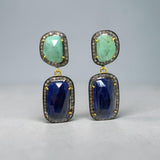 Genuine Emerald and Blue Sapphire Pave Diamond Earrings, Sapphire Earrings, Emerald Earrings, Gifts for Her
