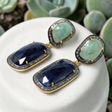 Genuine Emerald and Blue Sapphire Pave Diamond Earrings, Sapphire Earrings, Emerald Earrings, Gifts for Her