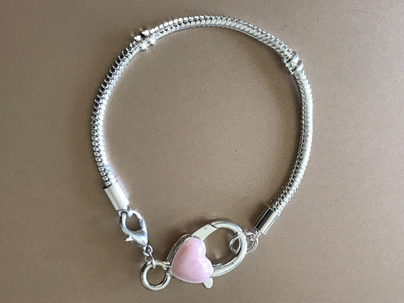 European Bracelet, Snake Chain Bracelet, Heart Bracelet, Pink Heart Bracelet, Diy Bracelet, Bracelet Findings, Bracelet Making, Heart Clasp