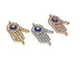 CZ Micro Pave Evil Eye Links, Hand of Fatima Connectors for Jewelry Making, Hamsa Hand Jewelry Connector at Wholesale Price, 12x20.5x3mm