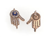 CZ Micro Pave Evil Eye Links, Hand of Fatima Connectors for Jewelry Making, Hamsa Hand Jewelry Connector at Wholesale Price, 12x20.5x3mm