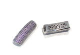 CZ Pave Curved Tube Beads, Leather Cord Beads, Jewelry Connectors, CZ Pave Beads, Pave Slider Beads, Tube Spacer Beads, 30x10x8mm, 1 Piece