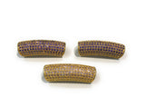 Leather Cord Beads, Gold Plated Curved Tube beads, Jewelry Connectors, CZ Pave Beads, CZ Tube Beads, Bracelet Connectors, 30x10x8mm, 1 Pc