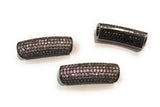 Curved Tube Beads, CZ Slider Beads, Pave Curved Bar, Tube Bracelet Connector, Gun Metal Tube Beads, Leather Cord Beads, 30x10x8mm, 1 Piece