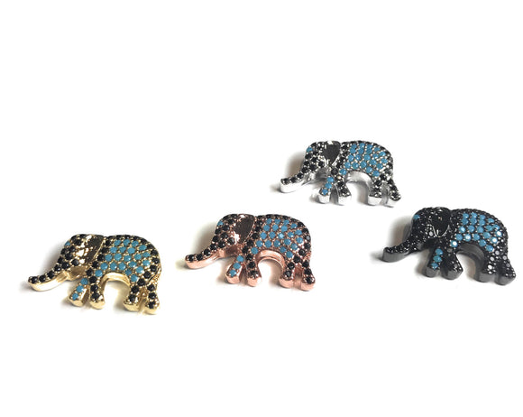 CZ Micro Pave Turquoise Elephant Beads, Animal Beads, Spacer Beads, Jewelry Findings for Jewelry Making, Bulk Beads, 18.5x11x4.5mm