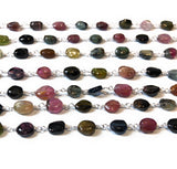 Multi Tourmaline Rosary Chain, Gemstone Chain, Sold by the Foot, Wire Wrapped Chain, Jewelry Supplies, Rosary Chain Supplies, 7x5mm-9x7mm
