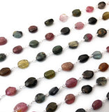 Multi Tourmaline Rosary Chain, Gemstone Chain, Sold by the Foot, Wire Wrapped Chain, Jewelry Supplies, Rosary Chain Supplies, 7x5mm-9x7mm