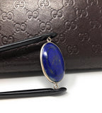 Lapis Lazuli Gemstone Connector, Sterling Silver Gemstone Double Loop Charm, Jewelry Findings for DIY Jewelry Making, 31.5x16.5mm