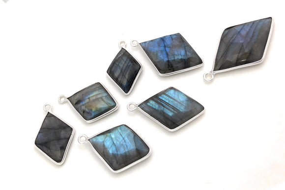 Labradorite Charms, Gemstone Charms, Sterling Silver Charms, Bezel Charms, Jewelry Supplies, Jewelry Making, Wholesale Charms, Bulk Charms