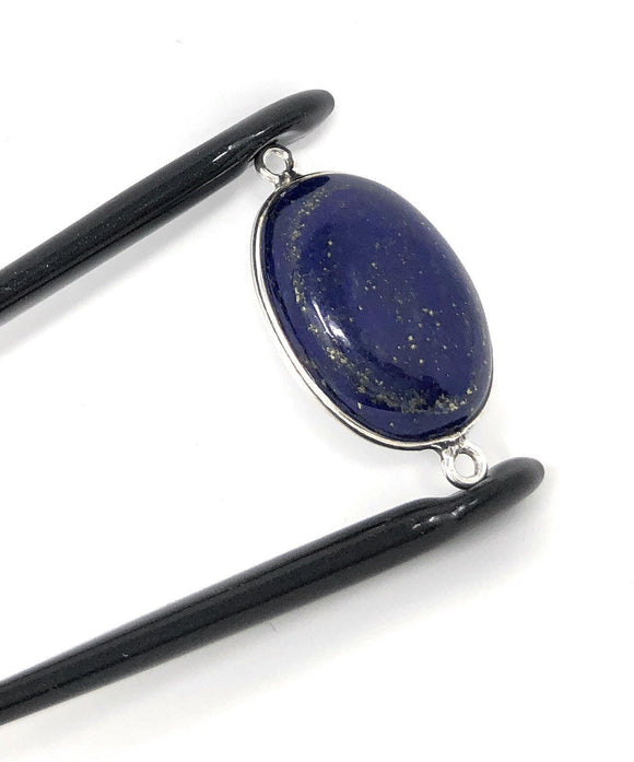 Lapis Lazuli Gemstone Connector, Lapis Lazuli Bezel Double Loop Charm, Jewelry Supplies for Jewelry Making, Jewelry Findings, 28x16mm