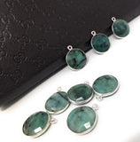 5Pcs Emerald Gemstone Charms, Sterling Silver Bracelet Charms for DIY Jewelry Making, May Birthstone , 19.5x16mm