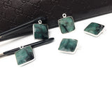 7 Pcs Emerald Gemstone Charms, Sterling Silver Charms for DIY Jewelry Making, May Birthstone Bracelet Charms, 17.5x14mm