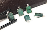 9 Pcs Emerald Gemstone Charms, Sterling Silver Charms for DIY Jewelry Making, May Birthstone, 17.5X10mm