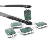 5Pcs Emerald Connectors, Gemstone Connectors, Sterling Silver Connectors, Jewelry Making, Jewelry Supplies, Bracelet Connectors, 20X10mm