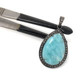 Larimar Gemstone Pendant, Sterling Silver Pave Diamond Pendant, Gemstone Jewelry, Bohemian Pendant, Gifts for Her