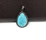 Larimar Gemstone Pendant, Sterling Silver Pave Diamond Pendant, Gemstone Jewelry, Bohemian Pendant, Gifts for Her