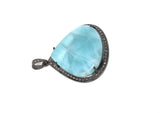 Larimar Pendant, Gemstone Pendant, Silver Pendant, Natural Larimar, Diamond Pendant, Pave Diamond Pendant, Sterling Silver Pendant, DIY