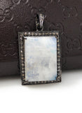 Natural Rainbow Moonstone Diamond Pendant, Oxidized Sterling Silver Pave Pendant, Wholesale Price Genuine Gemstone Pendant for DIY Jewelry