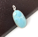 Natural Larimar Pendant, Sterling Silver Gemstone Jewelry, Wholesale DIY Pendants Jewelry Supplies, Gifts for Her, 47.65x22.25mm