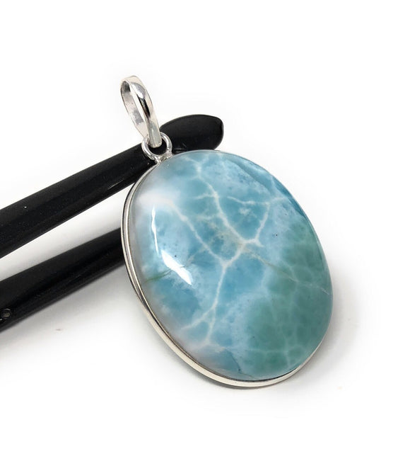 Larimar Pendant, Natural Gemstone Jewelry, Sterling Silver Pendant, Wholesale DIY Jewelry Making Supplies, Gifts for Her, 44.45x27mm