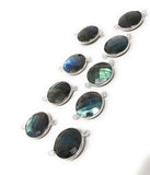 5 Pcs Labradorite Gemstone Connector, Large Sterling Silver Double Bail Connector Charms, 22.25x16.25mm
