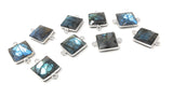 9 Pcs Labradorite Gemstone Connector, Sterling Silver Double Bail Connectors Charms for DIY Jewelry Making, 20x14mm