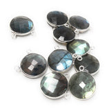 5 Pcs Labradorite Gemstone Connector, Large Sterling Silver Double Bail Connector Charms, 17.5x16mm