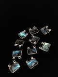 6 Pcs Labradorite Gemstone Connector, Sterling Silver Double Bail Connector Charms , 14x14mm