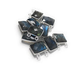 6 Pcs Labradorite Gemstone Connector, Sterling Silver Double Bail Connector Charms , 14x14mm