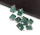 4 Pcs Wholesale Emerald Gemstone Charms, Sterling Silver Charms, Jewelry Making, Jewelry Supplies, Briolette Bracelet Charms, 16.5X9mm