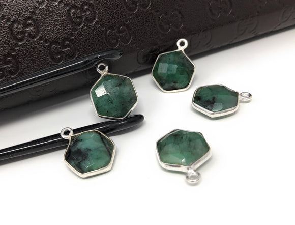 10 Pcs/11Pcs Emerald Gemstone Charms, Sterling Silver Charms for DIY Jewelry Making, May Birthstone Charms, 16.5X12mm