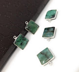 5Pcs Emerald Gemstone Charms, Sterling Silver Charms for Jewelry Making, May Birthstone Charms, 17.5X14mm