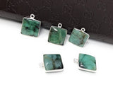 5Pcs Emerald Gemstone Charms, Sterling Silver Charms for Jewelry Making, May Birthstone Charms, 17.5X14mm