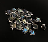 8Pcs / 10 Pcs Labradorite Gemstone Charms, Sterling Silver Briolette Charms , Wholesale Jewelry Supplies, 14.5mm x 11mm