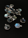 7Pcs Labradorite Gemstone Charms, Sterling Silver Briolette Charms , Wholesale Jewelry Making Supplies, 16.25x12.5mm