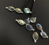 5 Pcs Labradorite Gemstone Charms, Sterling Silver Briolette Charms , Wholesale Jewelry Findings, Jewelry Making, Jewelry Supplies, 18x11mm