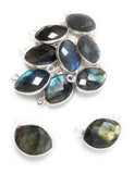 8 Pcs Labradorite Gemstone Connector, Sterling Silver Double Bail Connector Charms, 17x11mm