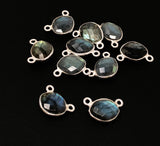 10 Pcs Labradorite Gemstone Connector, Sterling Silver Connector Charms for DIY Jewelry Making, 15x9.5mm