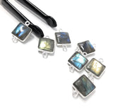7 Pcs Labradorite Gemstone Sterling Silver Connectors, Wholesale Jewelry Findings for Jewelry Making, Briolette Connectors, 17.5x11mm