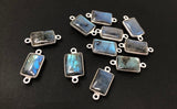5 Pcs Labradorite Gemstone Connector, Sterling Silver Connectors Charms, 20x9mm
