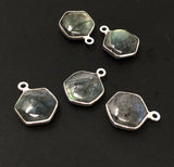 5 Pcs Labradorite Gemstone Charms, Sterling Silver Charms , Wholesale Jewelry Findings, Jewelry Making, Jewelry Supplies, 19.5x15.5mm