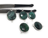 Natural Emerald Gemstone Connector, Sterling Silver Connectors, Wholesale Jewelry Findings for Jewelry Making, Jewelry Supplies, 22x16mm