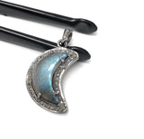 Labradorite Pendant, Gemstone Pendant, Diamond Pendant, Silver Pendant, Moon Shape Labradorite Diamond Pendant, Sterling Silver Jewelry