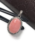 Pink Opal Pendant, Gemstone Pendant, Silver Pendant, Pink Opal Diamond Pendant, Pave Diamond Pendant, Sterling Silver Pendant, DIY Pendant