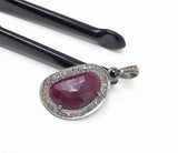 Natural Ruby Pendant, Diamond Pendant, Silver Gemstone Pendant, Pave Diamond Pendant, Sterling Silver Pendant, Genuine Ruby Jewelry