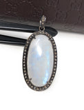 Rainbow Moonstone Gemstone Pendant, Oxidized Sterling Silver Diamond Pendant, Pave Diamond Jewelry, Wholesale Gemstone Pendant
