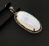 Rainbow Moonstone Gemstone Pendant, Oxidized Sterling Silver Diamond Pendant, Pave Diamond Jewelry, Wholesale Gemstone Pendant