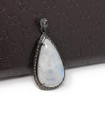Rainbow Moonstone Gemstone Pendant, Oxidized Silver Diamond Pendant, Pave Diamond Jewelry, Wholesale Gemstone Pendant