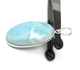 Natural Larimar Pendant, Sterling Silver Gemstone Jewelry, Wholesale DIY Pendants Jewelry Supplies, Gifts for Her, 47.65x22.25mm
